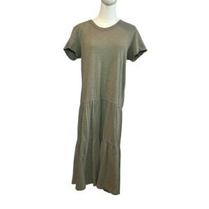 Wilt Sage Green Slub Knit Tiered Midi Dress 100% Cotton Boho Minimalist Small